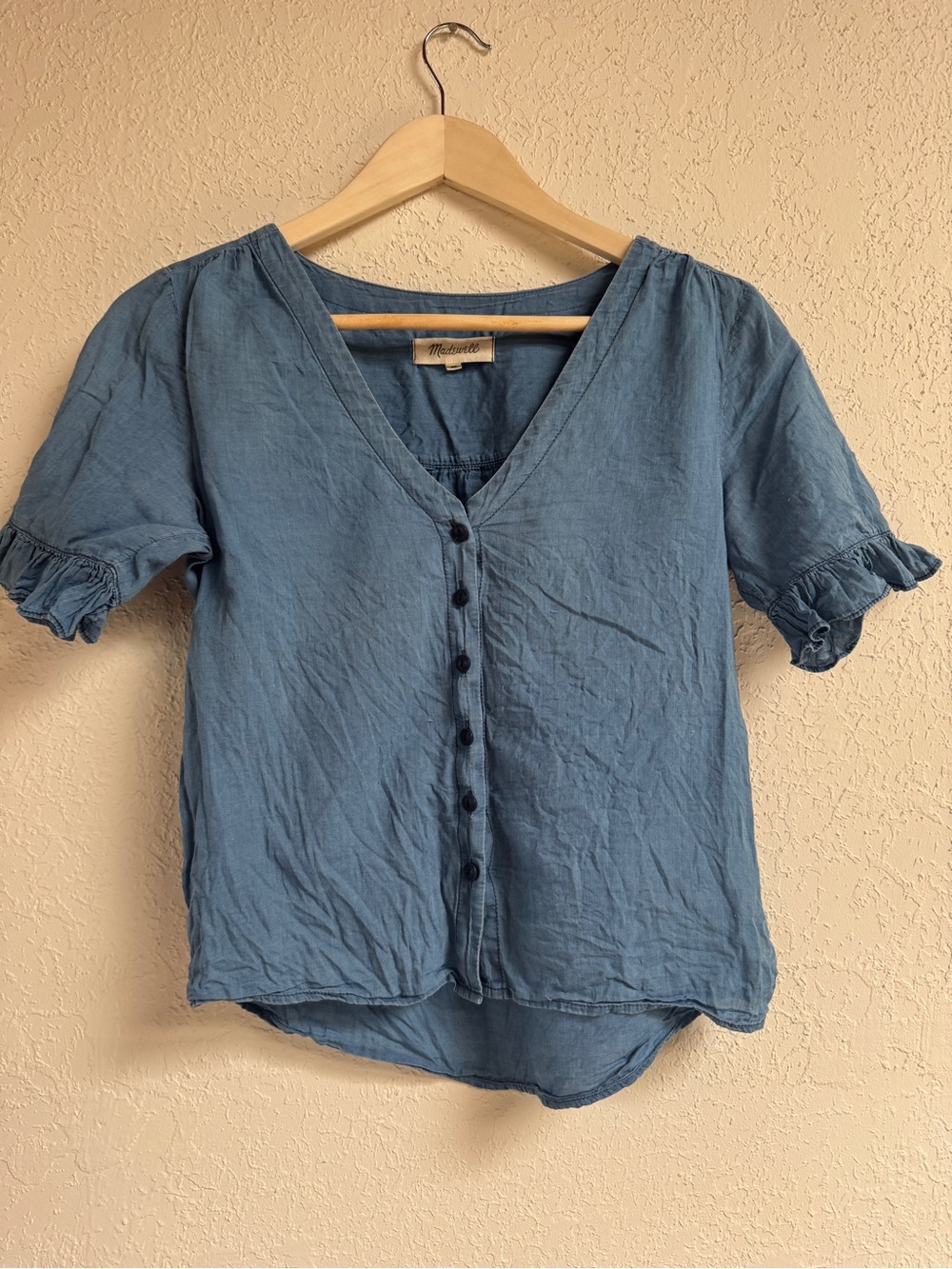 Madewell Village Ruffle Sleeve Top in Indigo